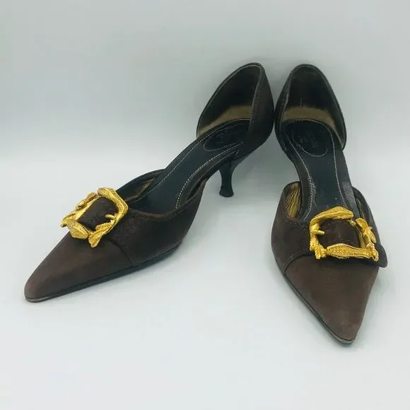 PRADA SNAKE BUCKLE GOAT SKIN d’ORSAY KITTEN PUMPS - Picture 10 of 10